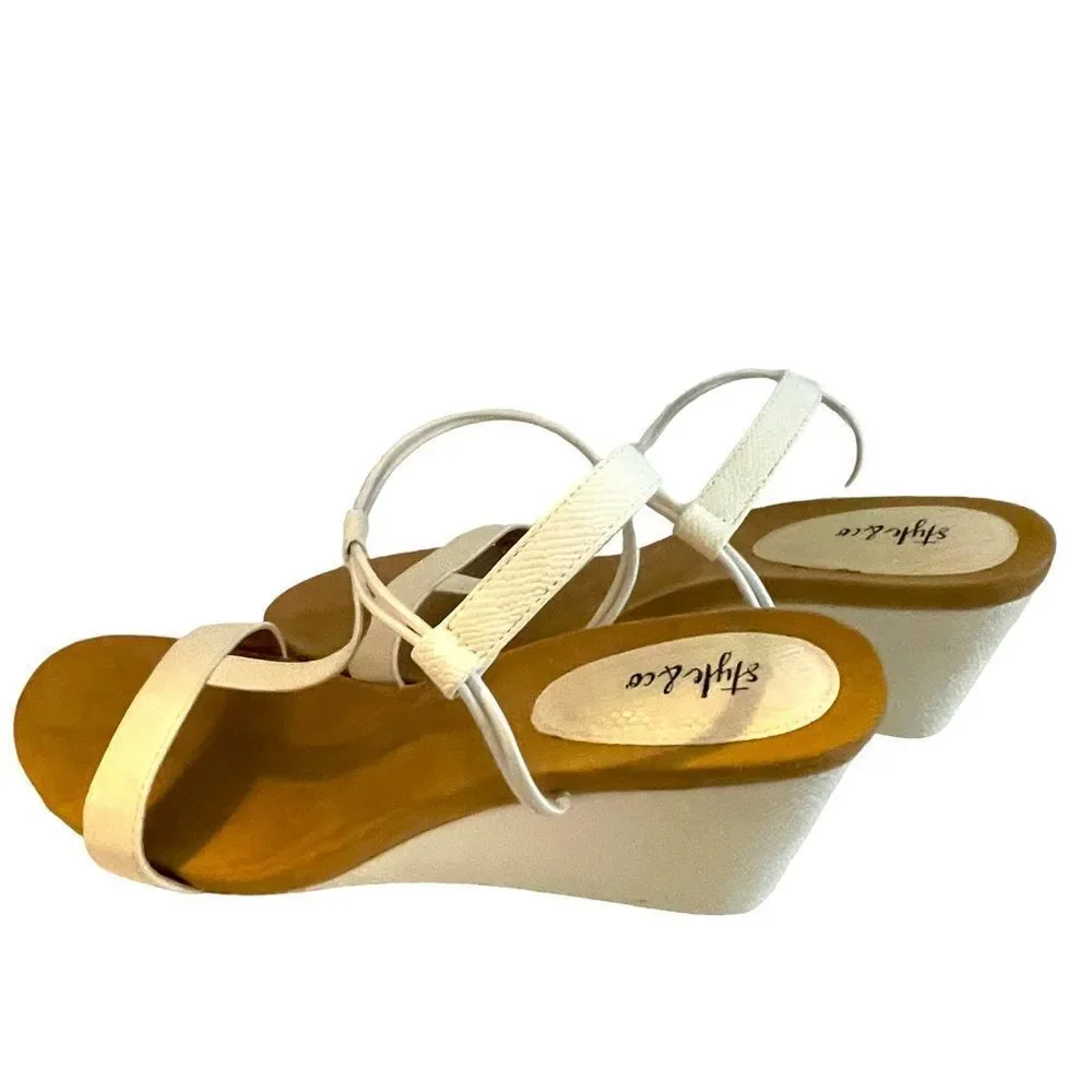 STYLE & CO WHITE WEDGE SANDALS‎
